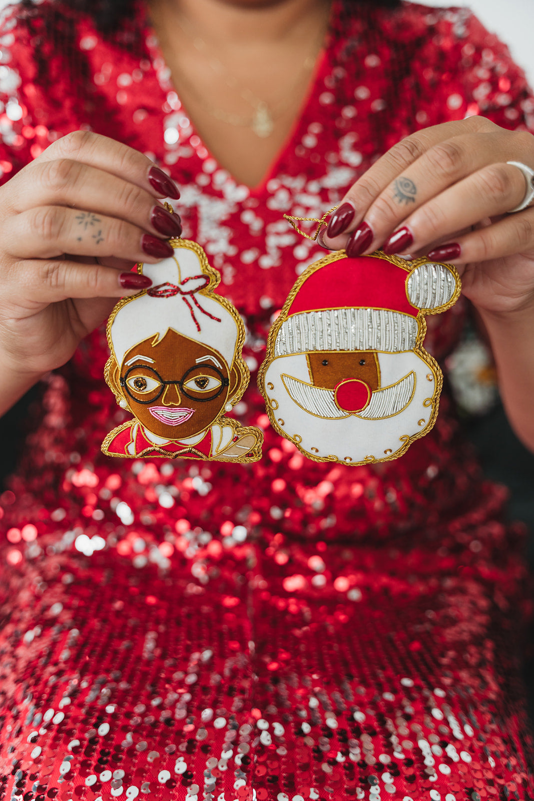 Santa & Mrs.Claus Zari Ornament Duo