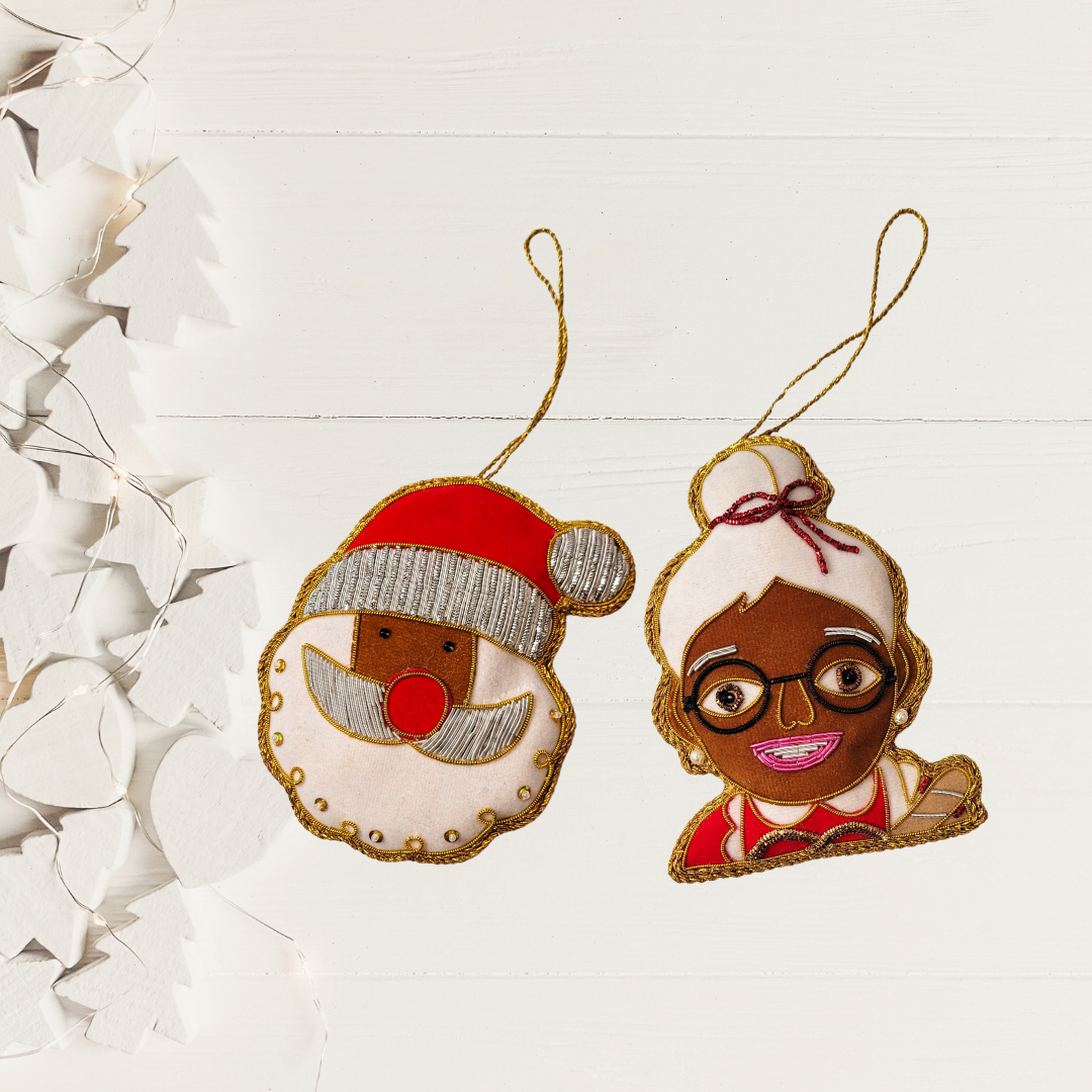 Santa & Mrs.Claus Zari Ornament Duo